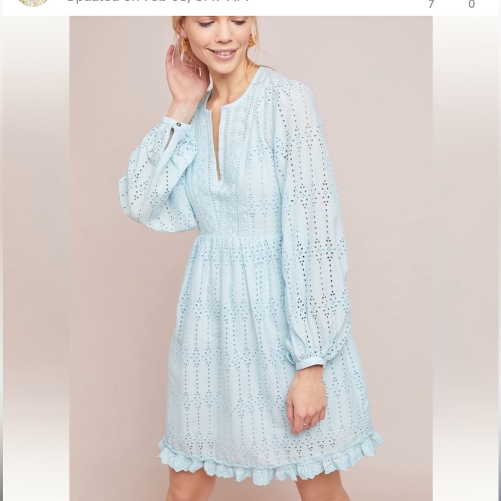 Anthropologie Light Blue Eyelet Dress with Slip